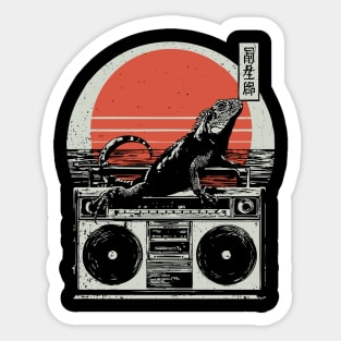Retro Iguana Boombox - Vintage Japanese Beach Vibes Sticker